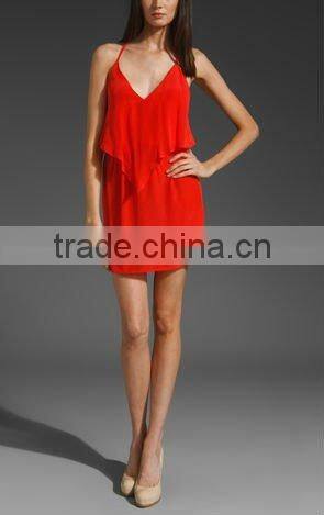 apparel!oem!lady design!latest design!12DR088 fashionable silk dress 2012,red color!high quality