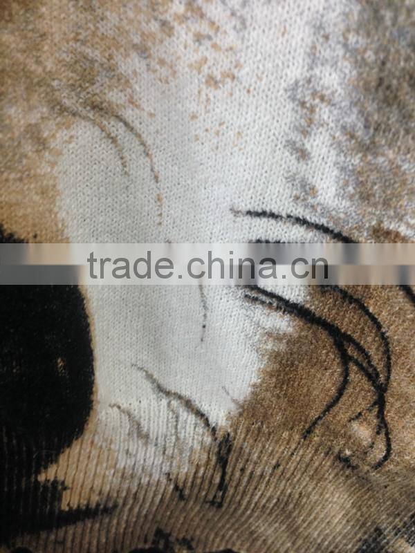 Women's V-neck no hand feeling reactive printing 100% cotton cardigan sweater