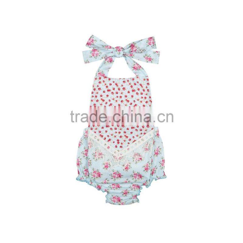 Newborn baby clothing wholesale china baby lace floral romper long pants