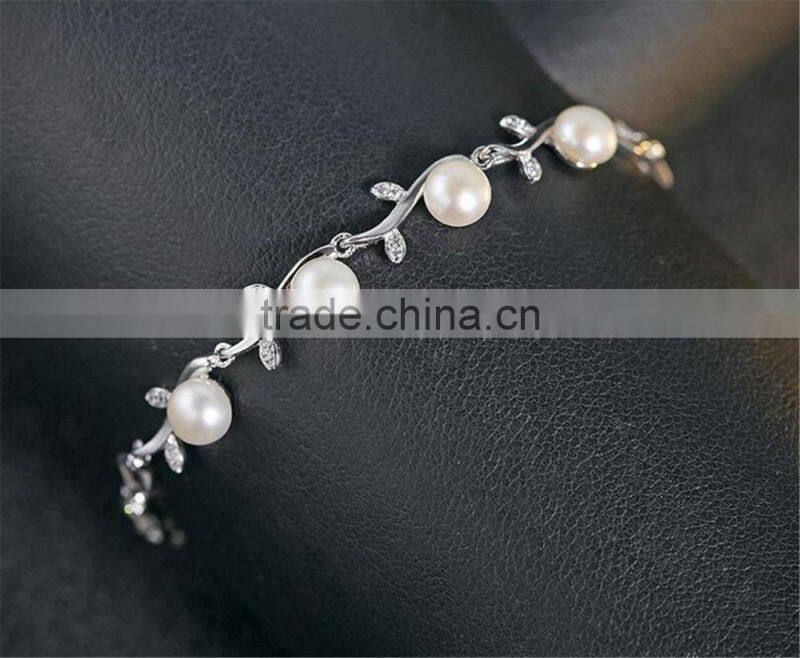 Natural style olive branch 925 sterling silver bracelet for women