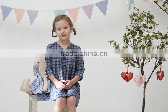 New style children clothes cotton long sleeve plaid wholesale classical fancy baby casual dress