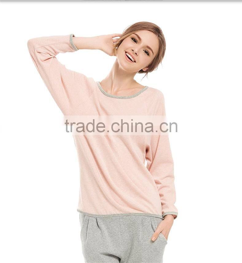 European and American style ladies pajamas sets outwear 100% cotton full sleeve round collar loose leisurewear suit
