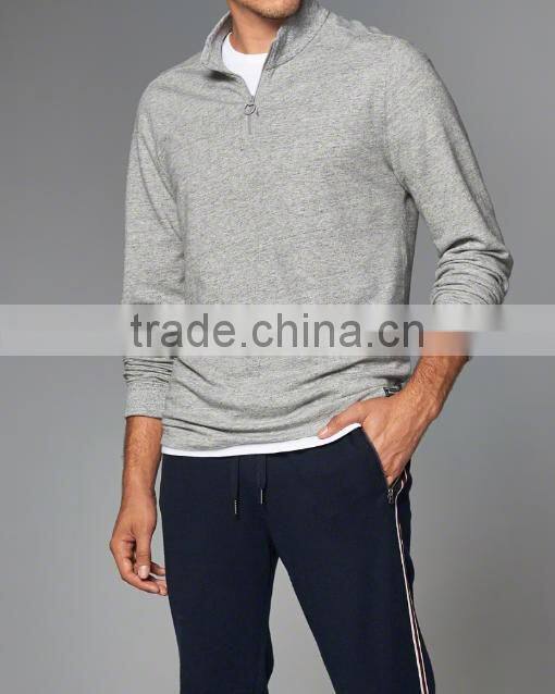 Fashion 100% Cotton Cheap Custom Printed T-shirt long sleeve men plain t shirt tall tee with a quarter zipper Front neckline