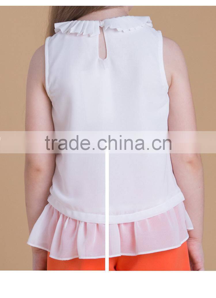 2017 Summer Latest Design Sleeveless Girls Top Wirh Embroidery Flowers