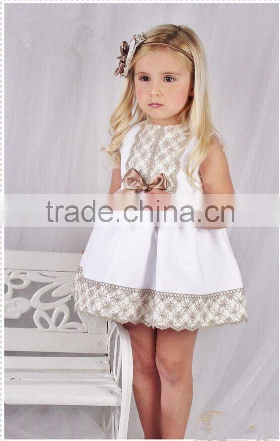 2017 New Design Summer Gold Lace White Dress Girls Evening Party Dress