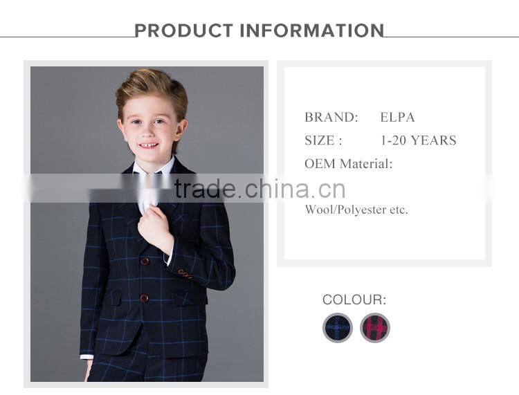 ELPA fancy fashion slimming check designer 3 piece boys wholesale suits