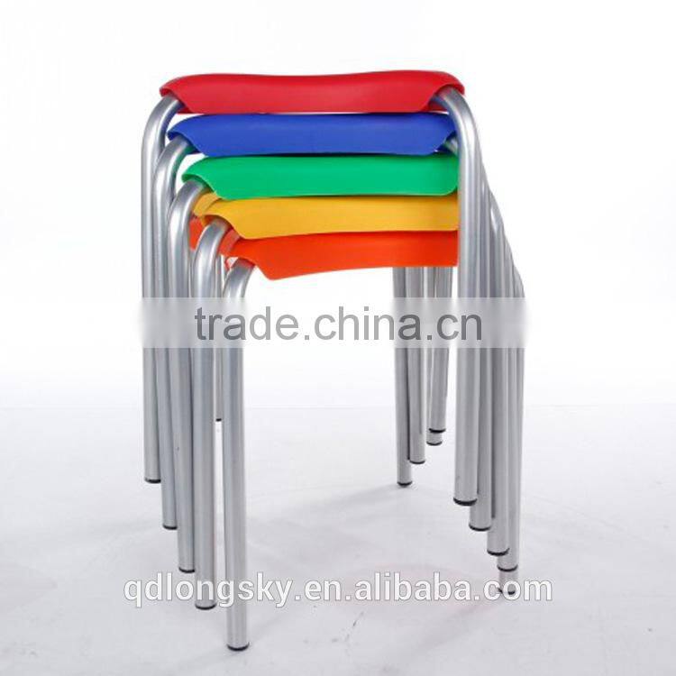 LS-4010 Cheap colorful small plastic square stacking stools with metal legs portable wholesale