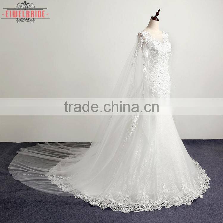 OEM Long Floor-length White Shawl Wedding Dress Mermaid