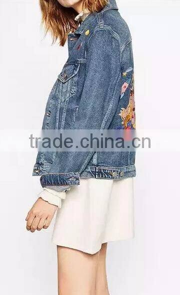 Runwaylover EY1067C New Fashion 2017 Ladies Washed Embroidery Denim Jackets