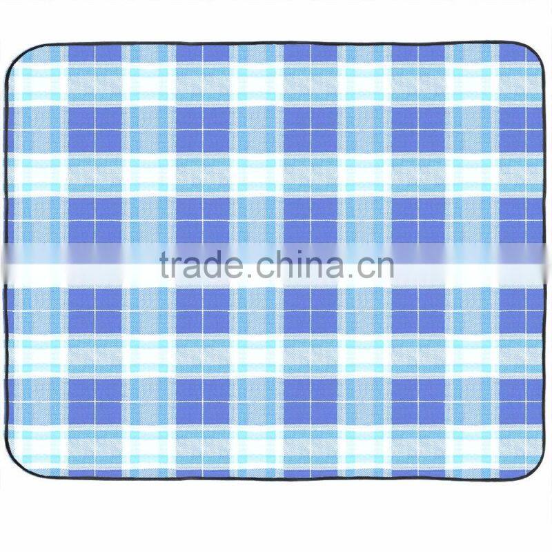 Classic Royal Blue Plaid Stripe Family Size 150X200 Picnic/Beach/Garden Waterproof Roll Up Fleece Blanket/Mat