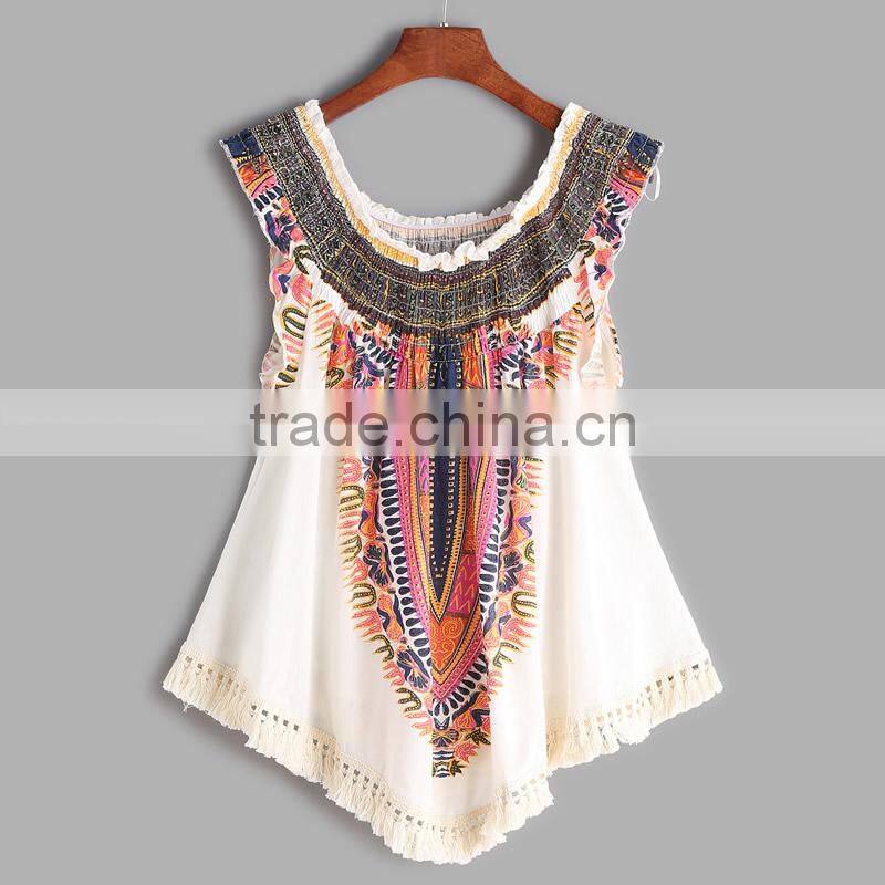 2017 fashion design summer Tassel Women Sleeveless Blouses