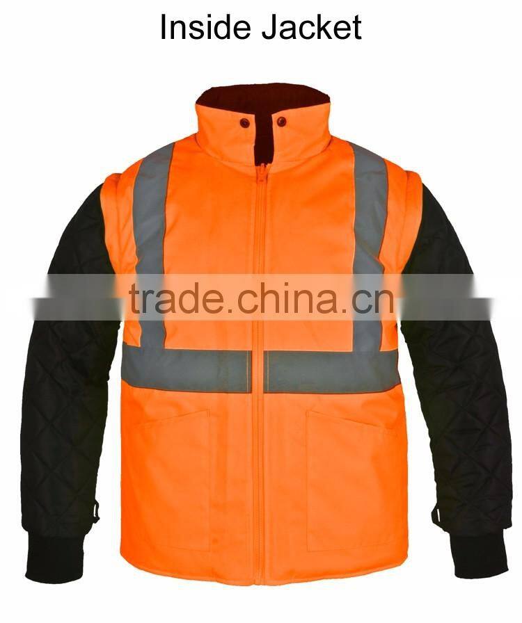 EN20471 EN343 3:3 high visibility 3 in 1 parka safety reflector jacket