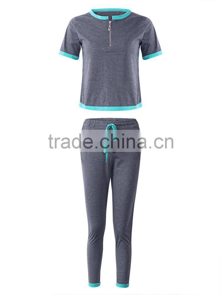 Custom Women Latest Design Tracksuit Women Summer Cotton Patchwork Short Sleeve Sport Tracksuits