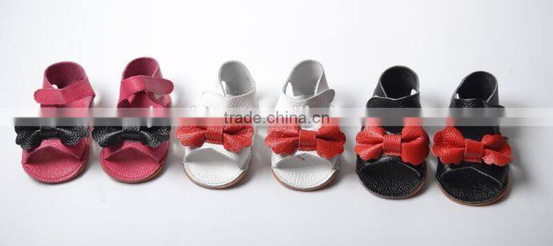 genuine leather girl summer moccasins, bow design baby shoes
