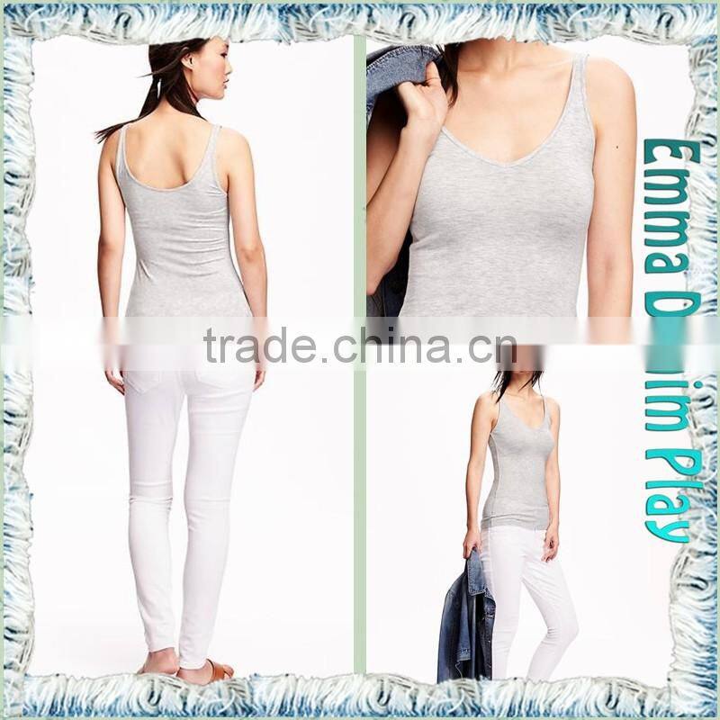 Top Style Simple Design High Quality Grey Fabric Slim Fitness Womens No Sleeves Tank T-Shirts