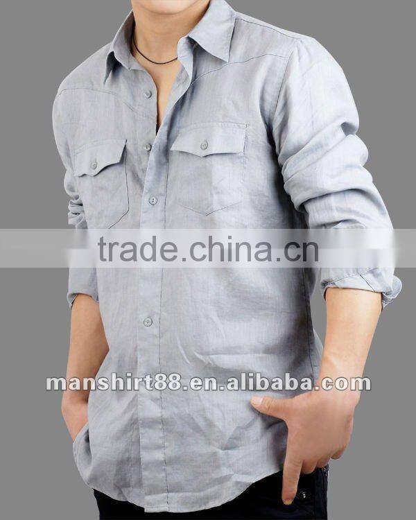 2016 man's 100% linen wash finishing long sleeve men's casual shirt