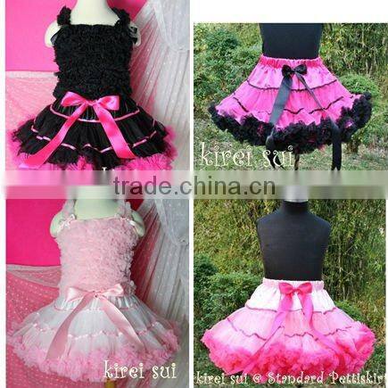 Teen Adult Christmas BLACK HOT PINK Satin Binding Pettiskirt Party Dance Dress Tutu