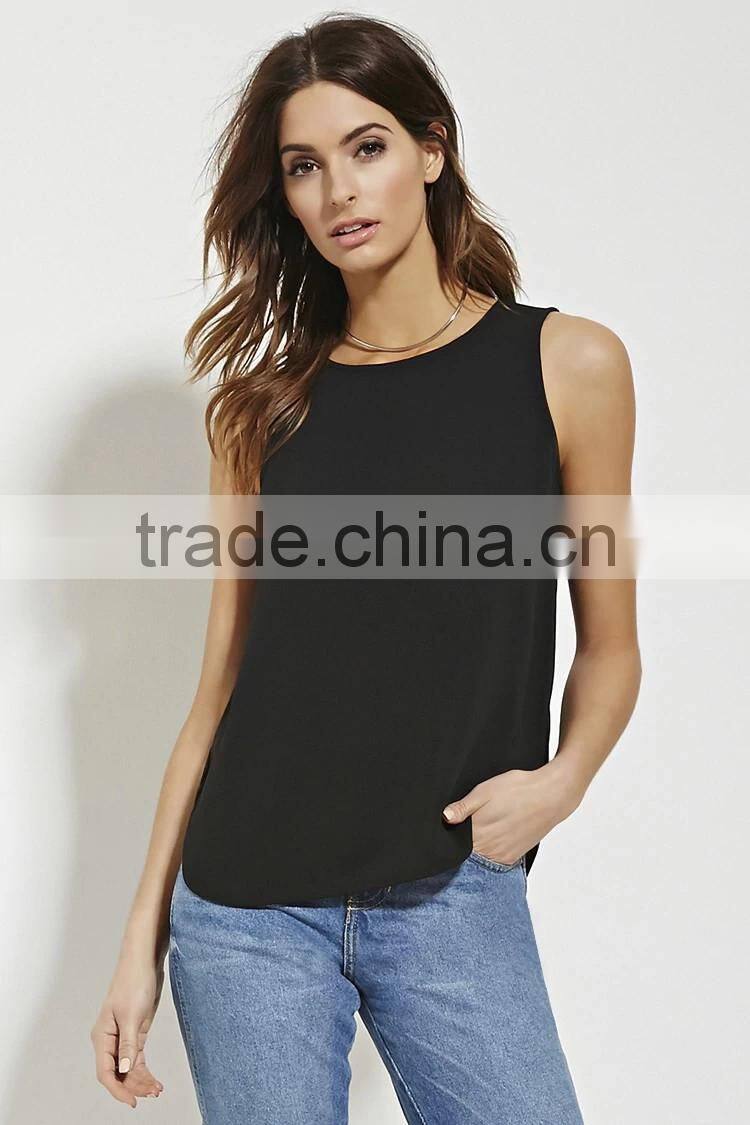 2016 high quality plain dyed cotton fashionable summer sleeveless smart casual blouse