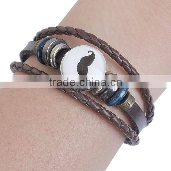 Real Leather Snap Button Bracelets Fit 18mm/20mm Snap Buttons Coffee Silver Tone Round