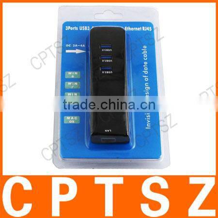 3-Port USB Hub 3.0 5Gbps High Speed with 1 RJ45 Gigabit Ethernet Lan Network Adapter