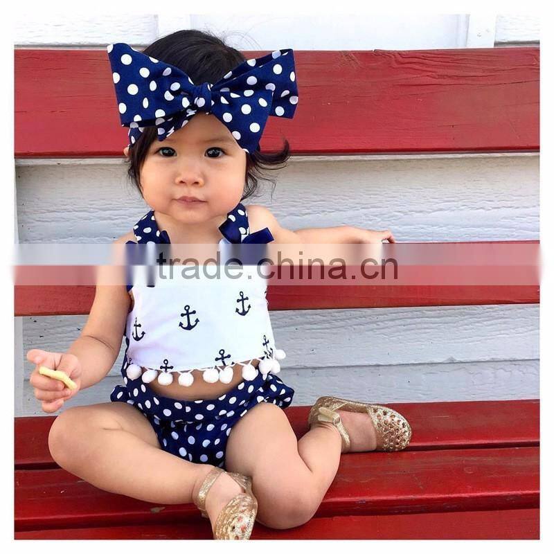 3pcs set cute polka dots baby girls anchor rompers M7031503