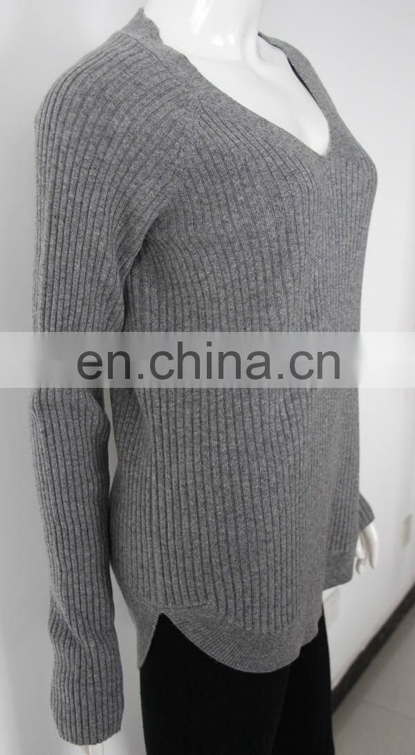 factory manufacturer rib knit v neck pure 100%cashmere sweater