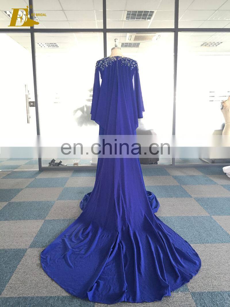 2017 Wholesale Scoop Neckline Chiffon Summer Wear Women Long Blue Plus Size Evening Dress
