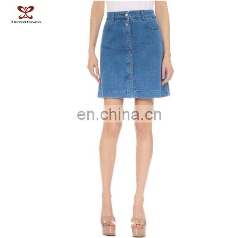 New Desigh Women Jean Skirt,Knee Length Women Denim Skirts,Blue Jean Skirt with Button Girl Denim Skirts