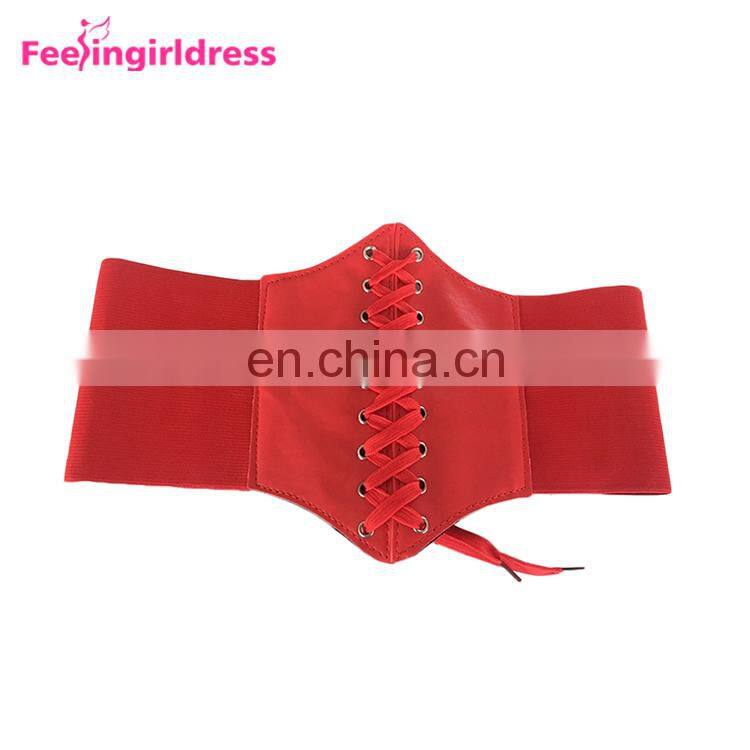Fashion Women Wide Waist Belt Slim Pvc Lace Up Waist Belt Elastic Waistband Wholesale