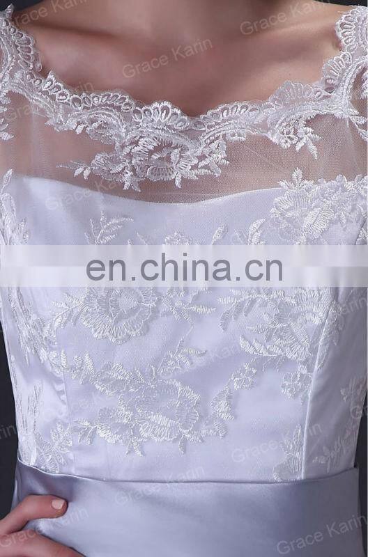 Grace Karin Sleeveless Off- Shoulder Long White Lace Wedding Dress CL3821