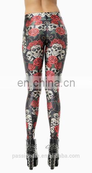 2015 Wholesale Rose Skull Printed Womens Sexy Leggings