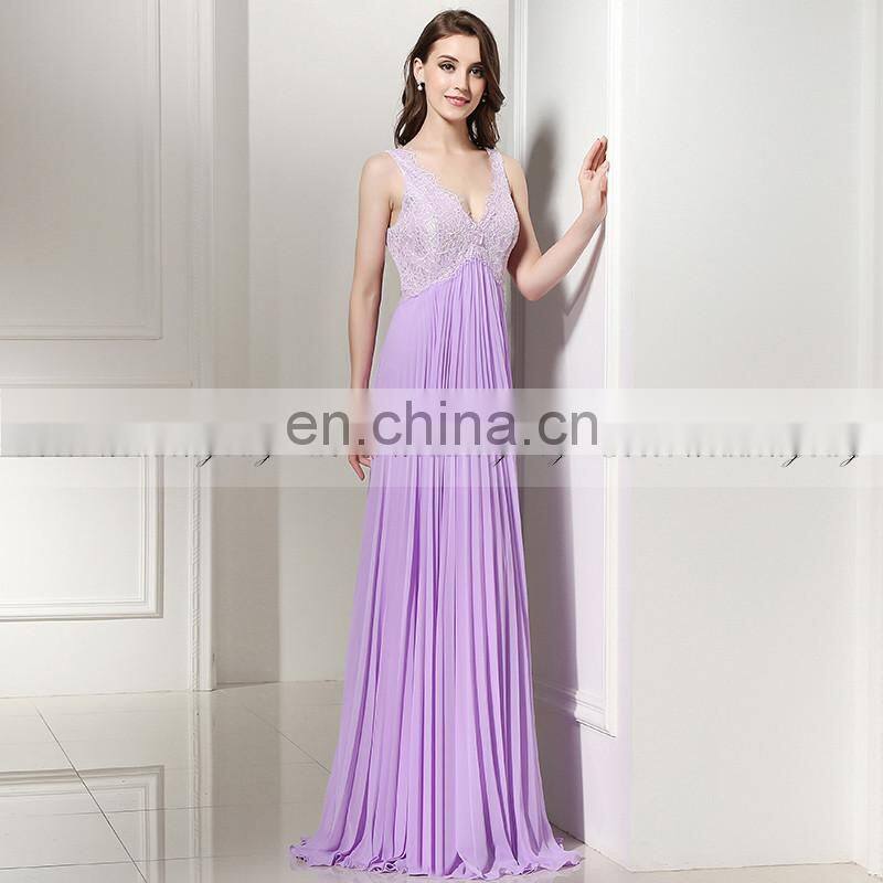 Wholesale Elegant V Neck Lace Top Chiffon Simple Long Evening Dresses SD386