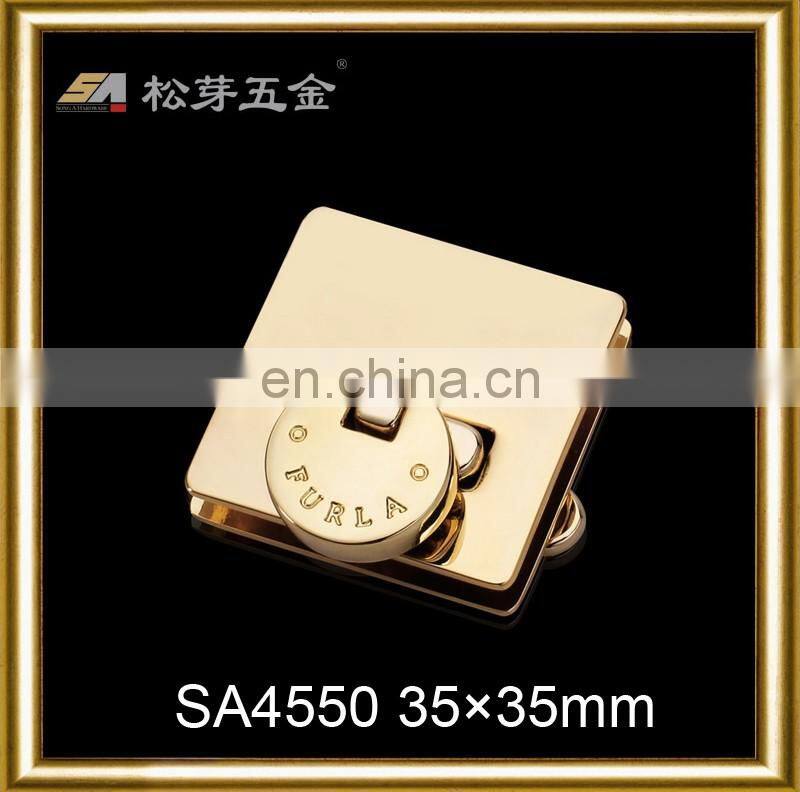Metal Square Gold Plated Rotated Lock for Handbags