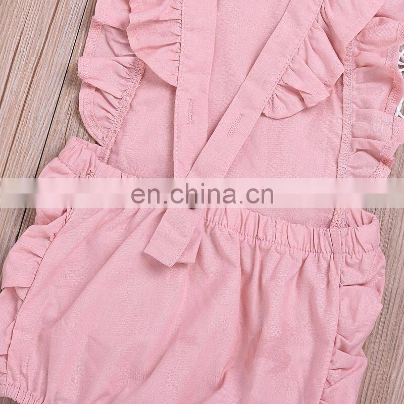 Baby Solid jumpsuit Toddler Girl sleeveless romper ruffle cloth for 0-2T