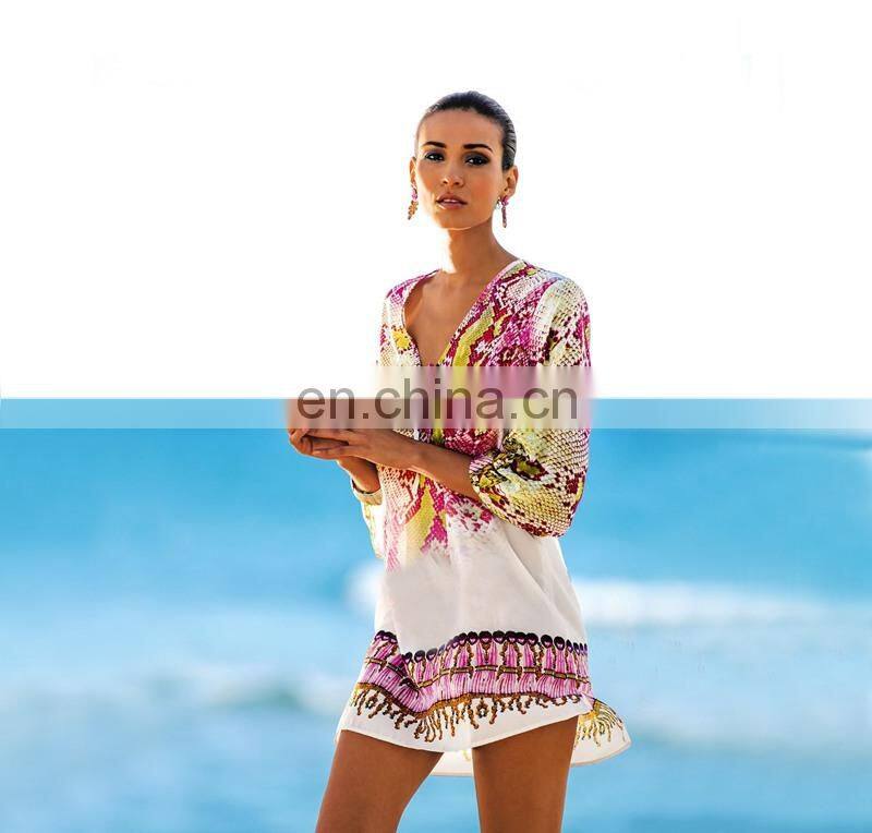 Bathing suit cover ups Kaftan Beach 2019 Beach tunic Beach Cover up Print Snake Robe de Plage Swimwear
