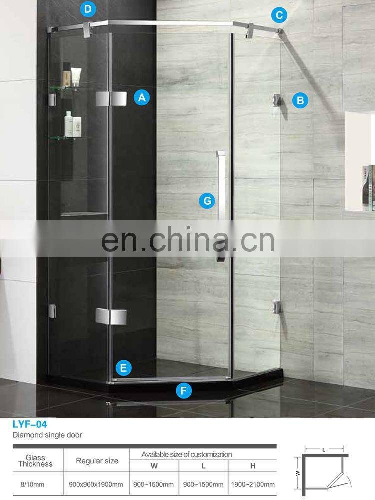 Safe Frameless Glass Shower Room house Stainless Steel fittings Pull Sliding Door