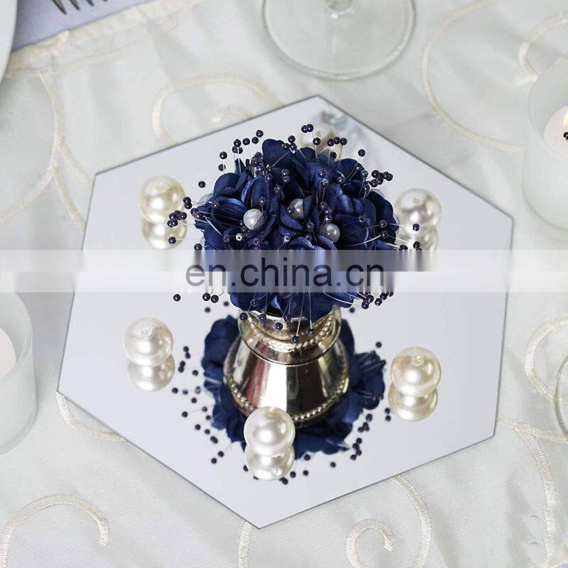 Factory price hexagon mirror candle holder /plate for wedding & party decoration