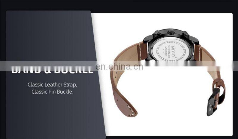 MEGIR 2160G Men Quartz Wristwatch Waterproof Business Multifunctional Stainless Steel Mans Watches