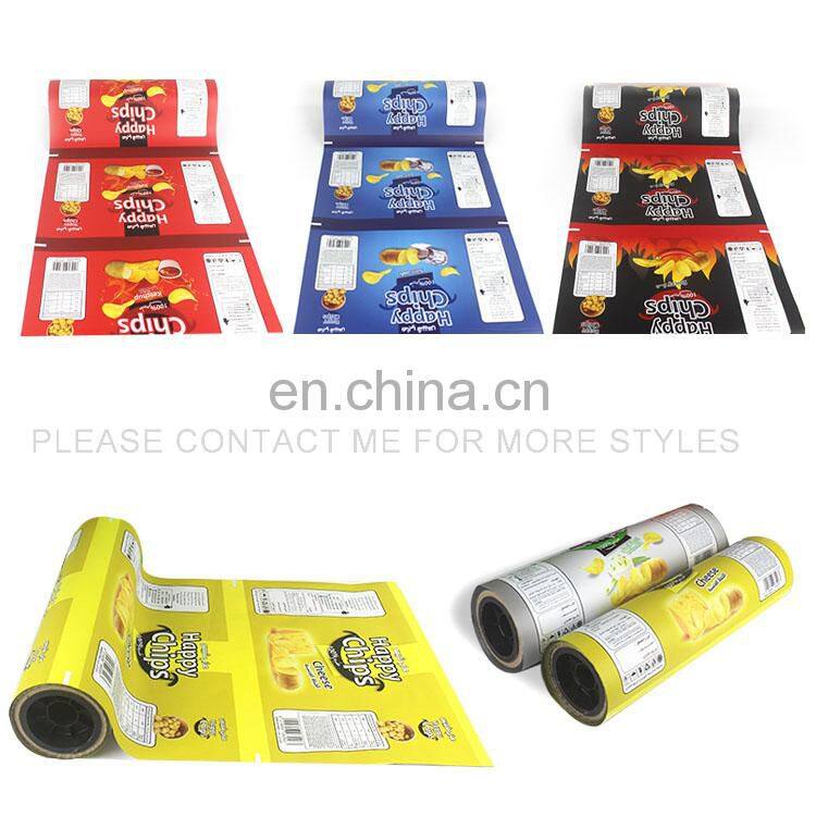 40-60 microns printing laminated plastic snack potato chips sachet packaging roll film