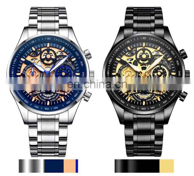 NIBOSI New Hollow Fashion Large Dial Men's Watch Multifunction Calendar Sports Watch Waterproof Quartz Watch
