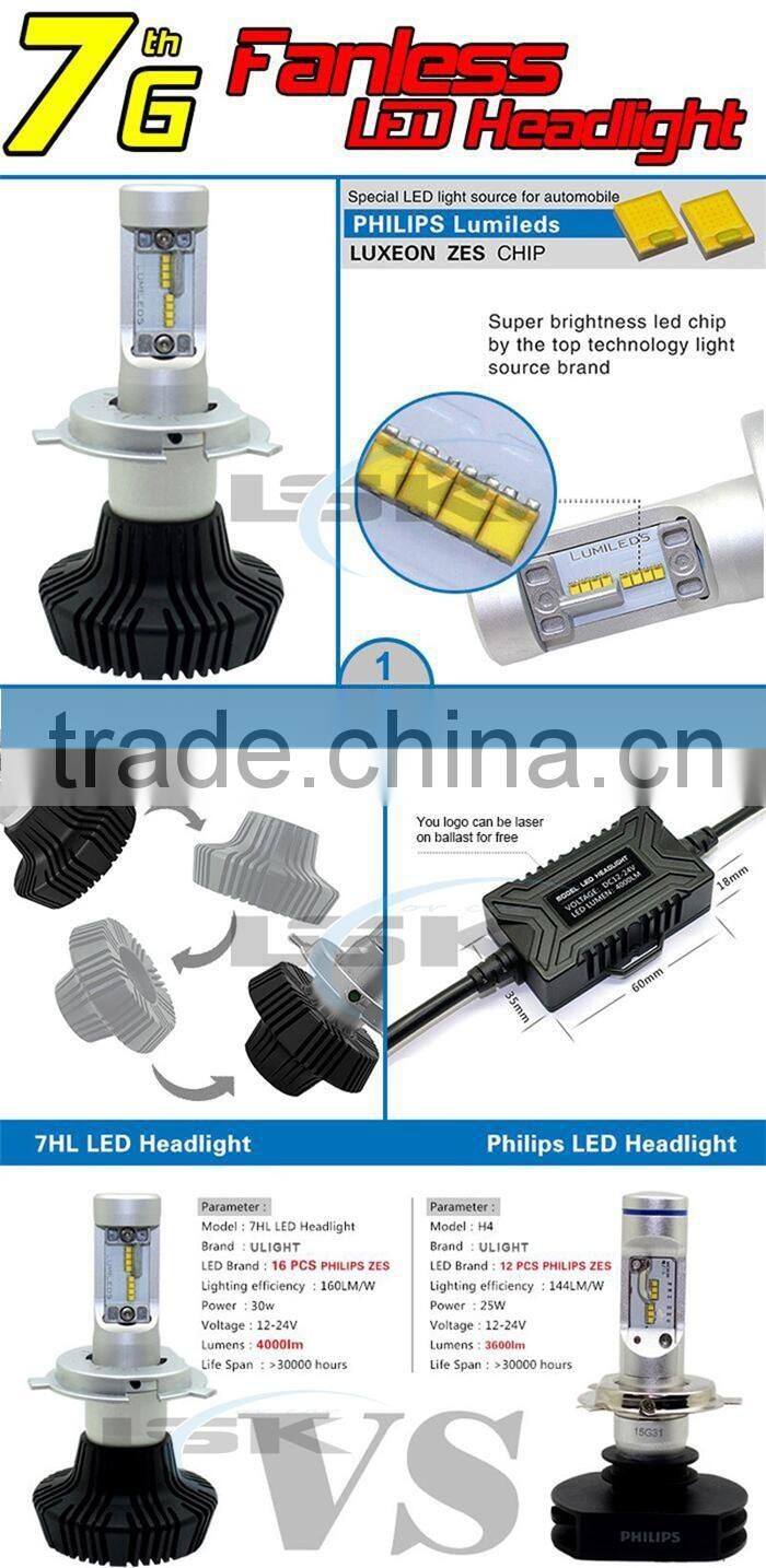 All in one design auto g7 led headlight 30w 12V Voltage 4000lm fanless led headlamp for universal cars