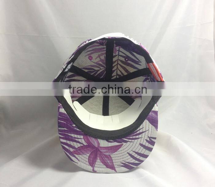 Custom flower disty floral printing 5 panel hat snapback caps and hats