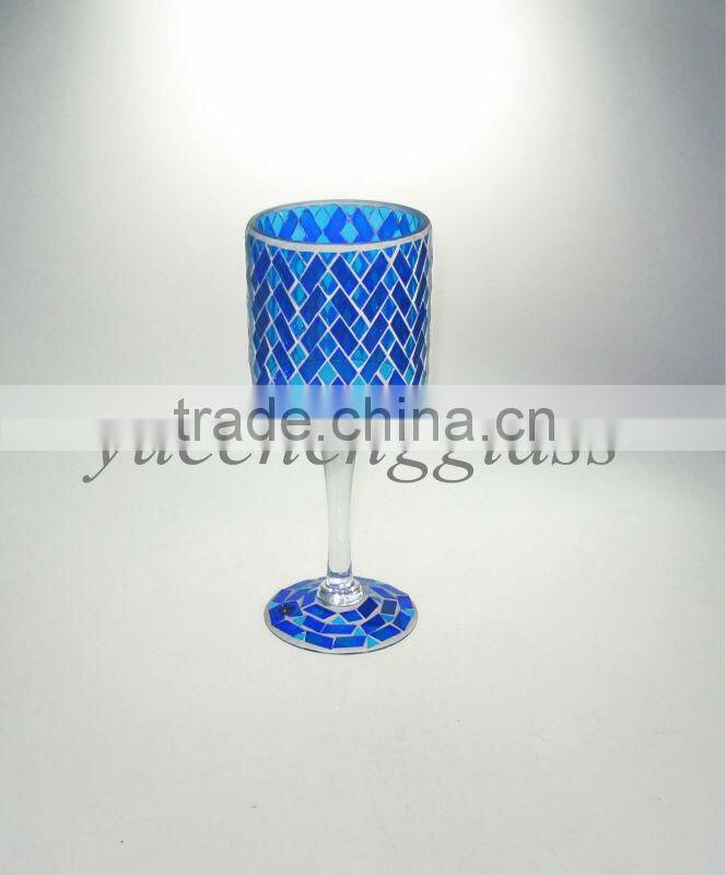 Blue mosaic glass candle holders wholesale for home decoration