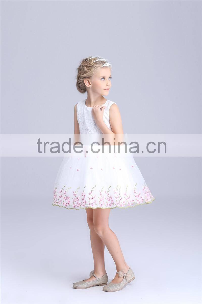 floral embroidered children girl dress butterfly knot princess baby girl dress OEM service