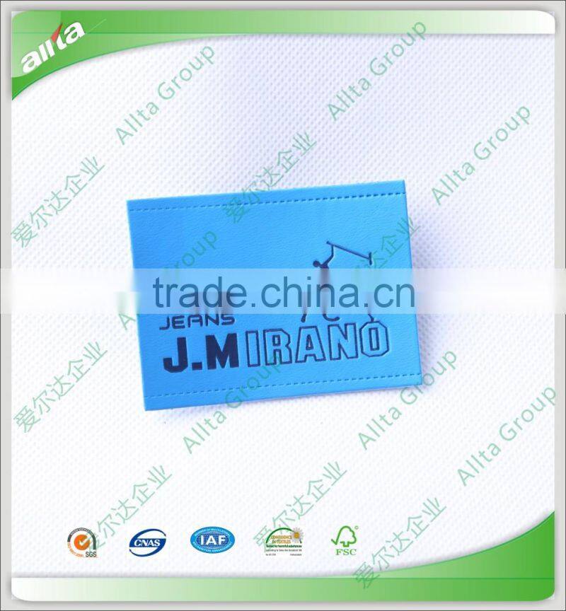 High quality custom debossed PU leather label patch printed leather tags