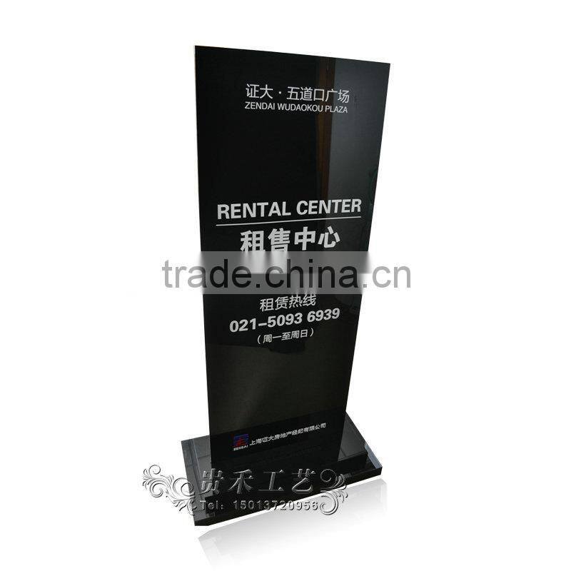Demure design Acrylic poster display stand for house property ,black acrylic display stand