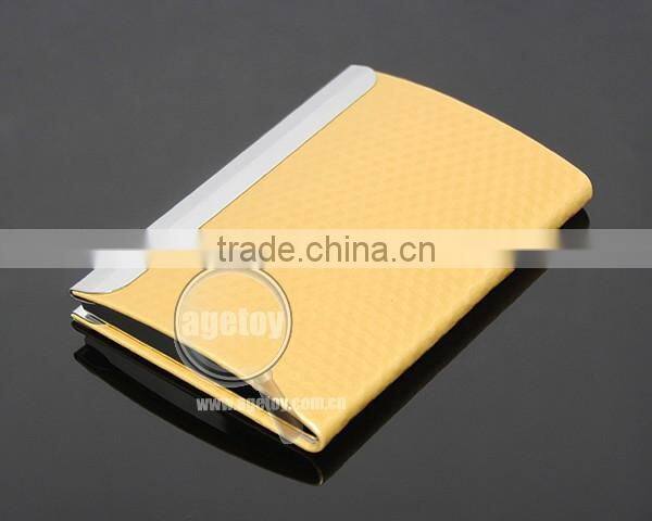 Box Packing Cube Pattern Yellow Gold Leather Flannelette Lining Stainless Steel Metal Novelty Card Holder