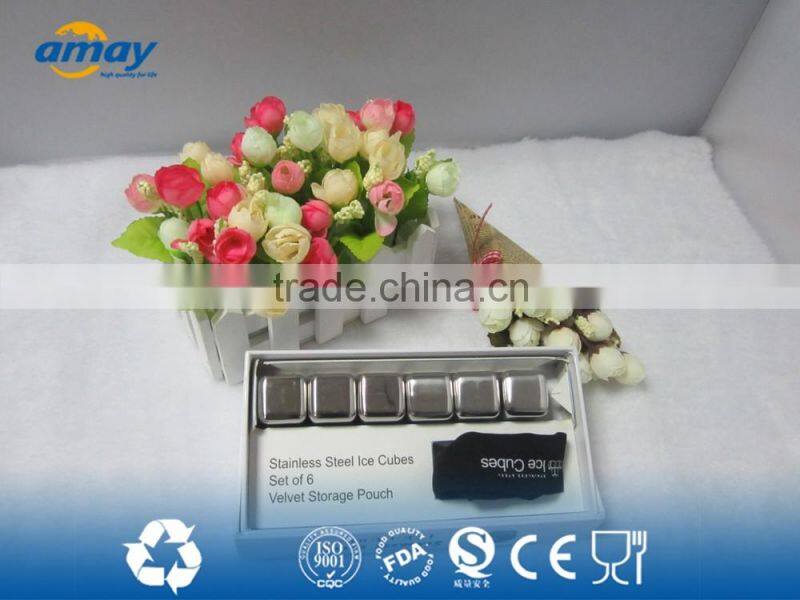 8pcs Stainless Steel Ice Cubes Glacier Rocks Whiskey Ice Stones + velvet bag