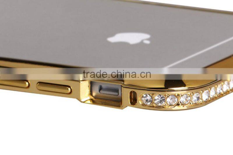 Luxury Metal Material Bumper with Bling Bling Diamond Edged Ex Frame 360 Protective Cell Phone Cases for Iphone6