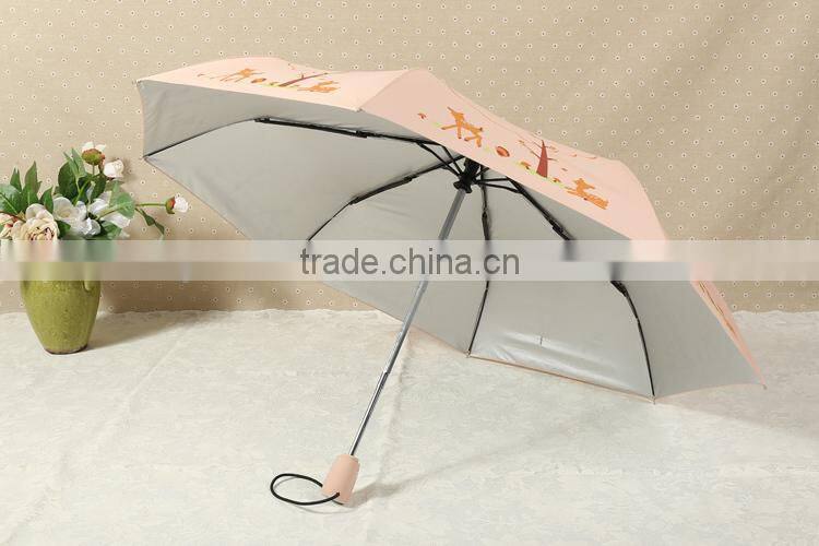 3 folding cheap UV black metal frame check silver umbrella